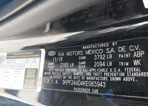 2019 Kia Forte Lxs from USA, damaged, VIN 3KPF24AD4KE065943